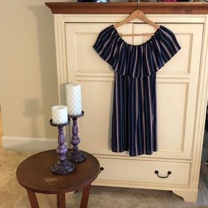 19 Cooper off the shoulder striped dress